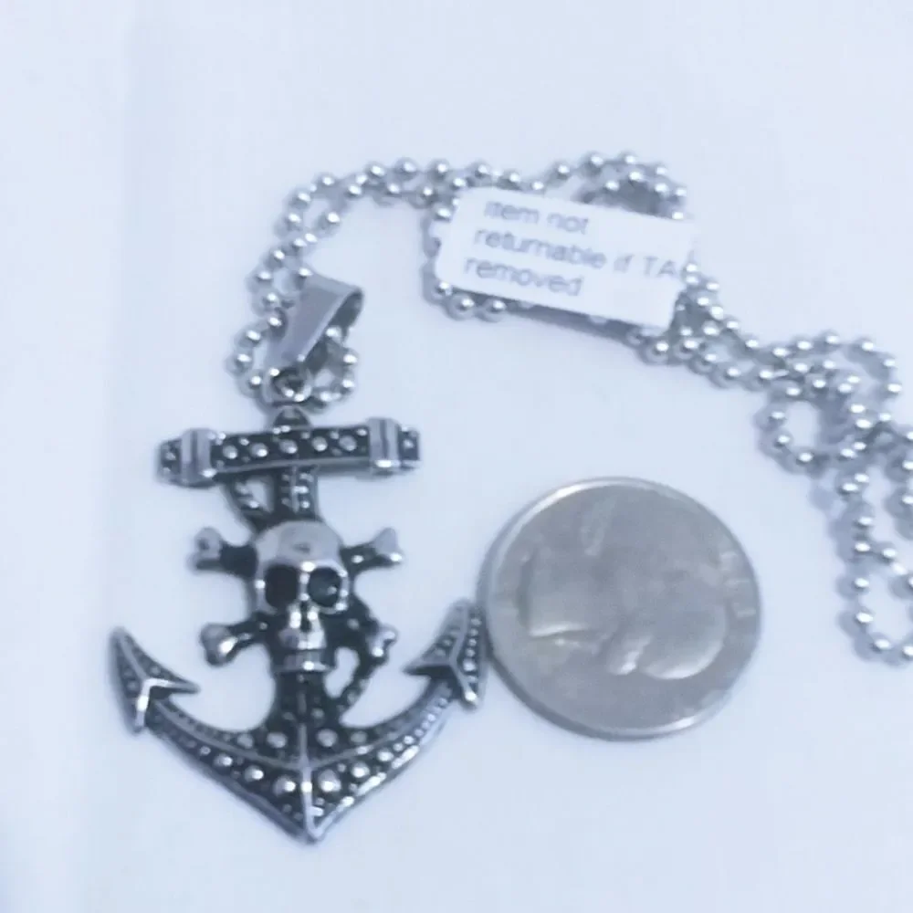 Skull Anchor Pendant w Ball Chain 24 in